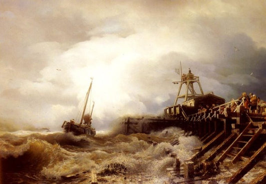 Andreas Achenbach - A Fishing Boat Caught In A Squall Off A Jetty